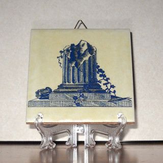 Masonic Broken Column Ceramic Tile Mason Freemasonry Mod1 Blue