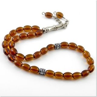 Ottoman Style Turkish Prayer 33 Beads Tasbih Rosary GLASS Brown 