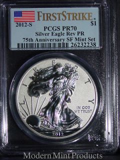 2012 S American Silver Eagle Reverse Proof PCGS PR70 75th Anniversary 