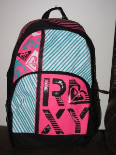 NWT Roxy School Laptop Compartment Black Hot Pink Green White Backpack 