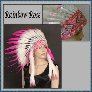 INDIAN CHIEF Headdress 55cm HOT PINK Stunning Deluxe Native American 