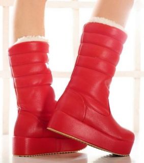 Womens Quilted Fur Trim Wool Lined Cuffed Platform Mid Calf Boots Plus 