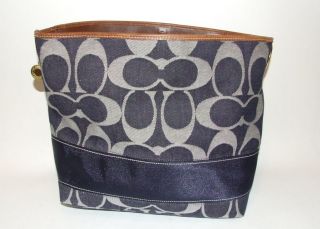   Signature Stripe Blue Denim Shoulder Tote Bag Purse Handbag 11182
