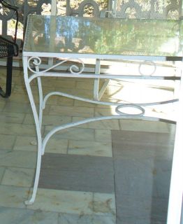 Antique wrought iron patio table garden decor glass top