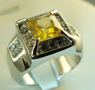 Mens simulated GOLDEN TOPAZ ring 20 czs 18K overlay 15