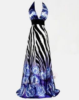Zebra Backless V Halter Maxi Dresses S Purple