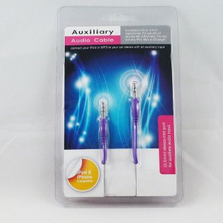 NEW PURPLE 3.5MM AUXILIARY AUDIO MUSIC CABLE fOR HTC PHONE MALE TO 