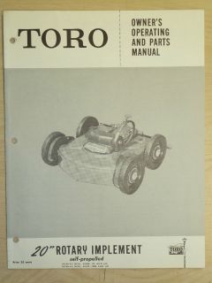 TORO 20 ROTARY OWNERS, OPERATING AND PARTS MANUAL IMPLEMENT SELF 