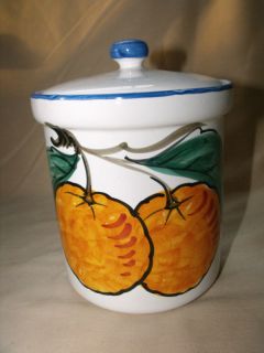 Horchow Canister Handpainted Oranges 6 Inches Italy Mint Condition