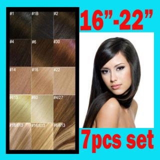 Clip In Remy Real Human Hair Extensions Full Head 7pcs All Color 15 