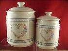   LLOYD 1989 HEART CERAMIC 2 PC CANISTER SET CANISTERS Cream Blue Pink