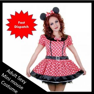 Ladies Adult Minnie Mouse Red and White Polka Dot Fancy Dress Costume 