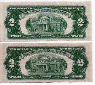 1953 B & 1953 C $2 Dollar Bills Red Seal Star Notes