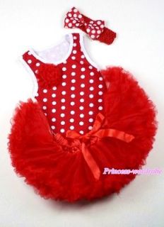 Xmas Minnie Red White Polka Dots Top Hot Red Pettiskirt Dress Tutu SET 