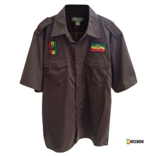Rasta Earthtone Patch Shirt Selassie Reggae Dancehall Jah Rastafari 