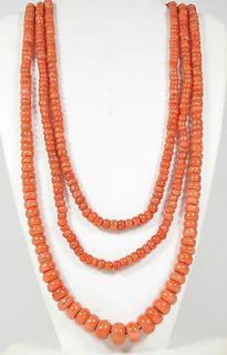   Victorian 62 Long Genuine Salmon Coral Bead Necklace 87.1 Grams