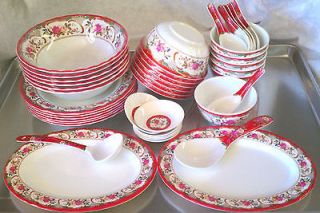   Melamine Plastic RED Serving Dinner Bowl Plate Platter Spoon Gift Set