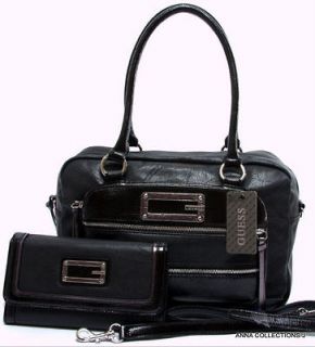NWT  GUESS CALYN BLACK SATCHEL PURSE WITH MATCHING WALLET