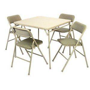 New 5 Piece Tan Folding Card Table and Chair Set