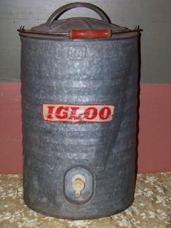   metal IGLOO WATER COOLER jug 3 gallon w/lid+red wooden handle