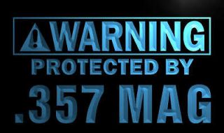 n058 b Warning Protected by .357 Mag Gun Neon Sign