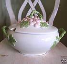 Fitz & Floyd Pink Grapes/Leaves Oval Soup Tureen w/Lid