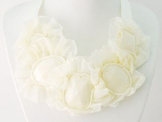   Wedding Ivory White Cream Lacey Lace Beaded Bib Ribbon Fabric Necklace
