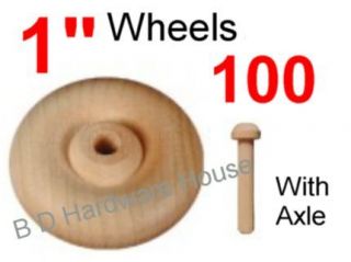 100   1 Wood Wheels with Axles  Toy Parts Wooden Wheel