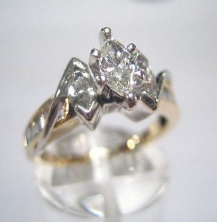  Solid Gold 1.00 CTTW Three Stone Marquise & Baquettes Diamond Ring