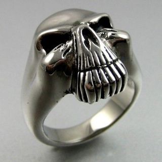 Biker Heavy Black Silver Stainless Steel Skull Mens Ring Size 13