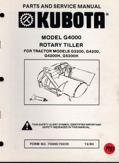 KUBOTA G4000 ROTARY TILLER PARTS SERVICE MANUAL FOR TRACTOR G3200 
