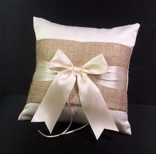 BURLAP Accent Ivory Wedding Ring Bearer Pillow Rustic Natural Western 