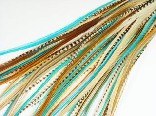 Whiting Farms Aqua Colors Grizzly Rooster Feather Extensions