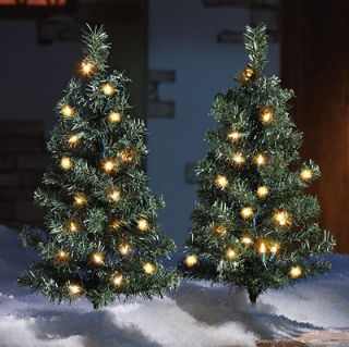 SET OF 2 LIGHTED PINE CHRISTMAS TREE PATHWAY OUTDOOR LIGHTS YARD DECOR 