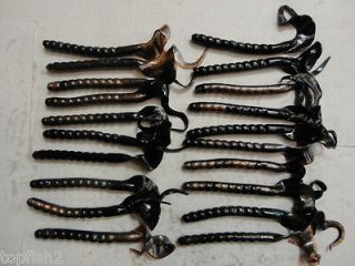 20 Gillraker Double Action Worms, 7 Black/Brown w/Blue Glitter (New 