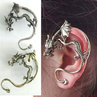   Silver Gothic Punk Rock Metal Dragon Bite Ear Cuff Wrap Earring Stud