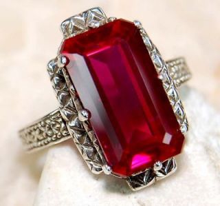 6CT Ruby 925 Solid Sterling Silver Art Nouveau Filigree Ring Sz 7.5