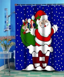 XMAS  SNOW MAN Fabric Shower curtain up on the roof top Red & Blue 
