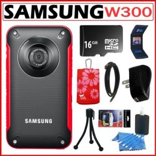 Samsung HMX W300 HD Pocket Camcorder w/3x Digital Zoom  Red + 16GB 