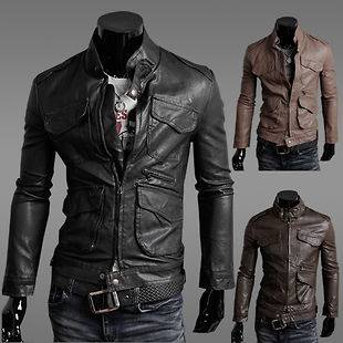 New Mens Fashion Casual Slim Fit Faux Leather Jackets Coats 2 Colors 2 