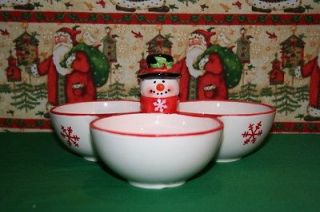 Ceramic Christmas Snowman Three Section Serving Dish