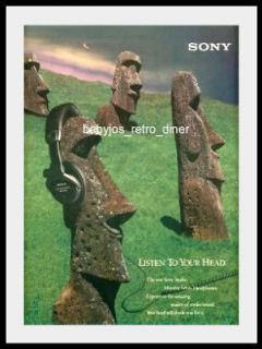 MOAI Statue TIKI EASTER Island SONY Headphones AD Advertisement 1992