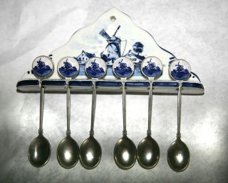 Delft blue Set of Spoons with China Windmill Spoon Rack