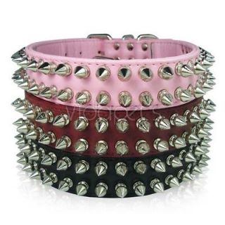 spiked dog collar leather spikes medium large 4 colors pink