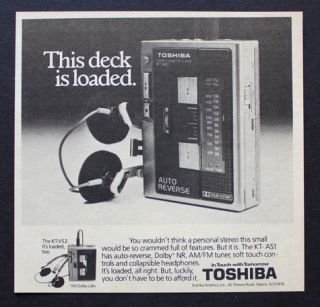 1983 TOSHIBA KT AS1 personal stereo walkman tape player print ad