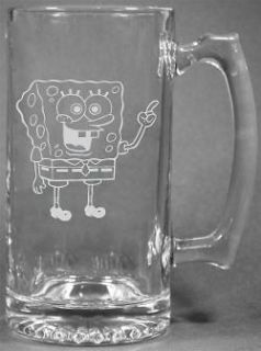 Personalized Spongebob Etched / Engraved Glass Beer Mug 25oz