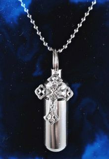 Silver Cross CREMATION URN Jewelry 20 Ball Chain NECKLACE w/Pouch 