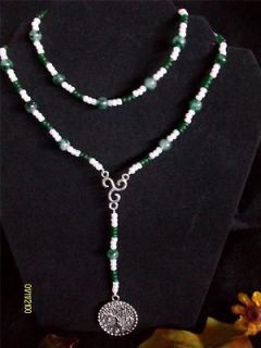   Moss Agate Prayer Beads Rosary Celtic Spiral Tree of Life Necklace