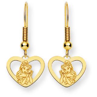   Beauty and the Beast in Heart Dangle Wire Earrings ~ 14K Yellow Gold
