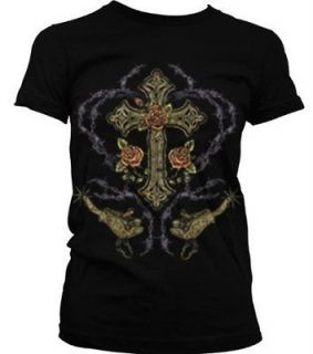 Cross And Barbed Wire Tattoo Spurs Roses Gothic Design  Juniors T 